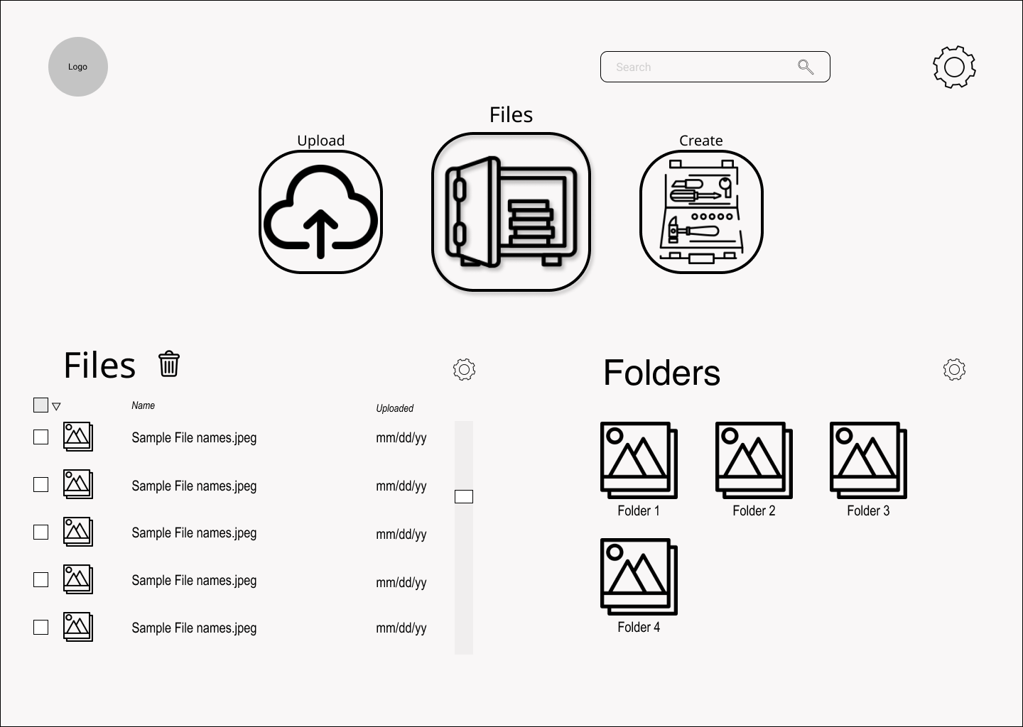wireframe files page